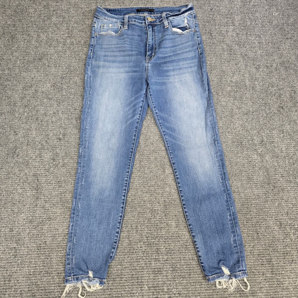 Flying Monkey Jeans Womens 30x28 Blue Distressed Skinny Raw Frayed Hem Stretch